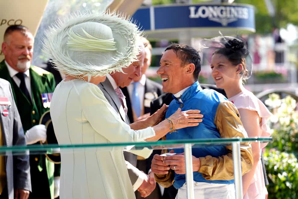 King Charles III and Queen Camilla during the Gold Cup presentation after Courage Mon Ami was ridden to victory by Frankie Dettori on day three of Royal Ascot at Ascot Racecourse, Berkshire (John Walton/PA)