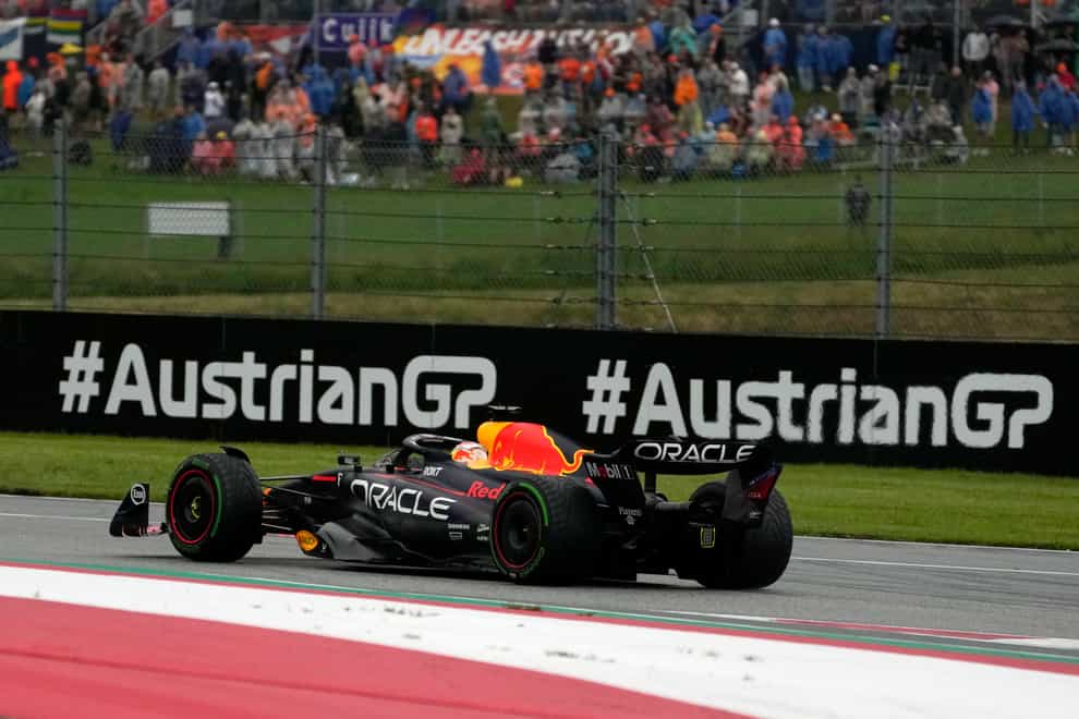 Max Verstappen on his way to winning Saturday’s sprint race at the Austrian Grand Prix (Darko Vojinovic/AP)