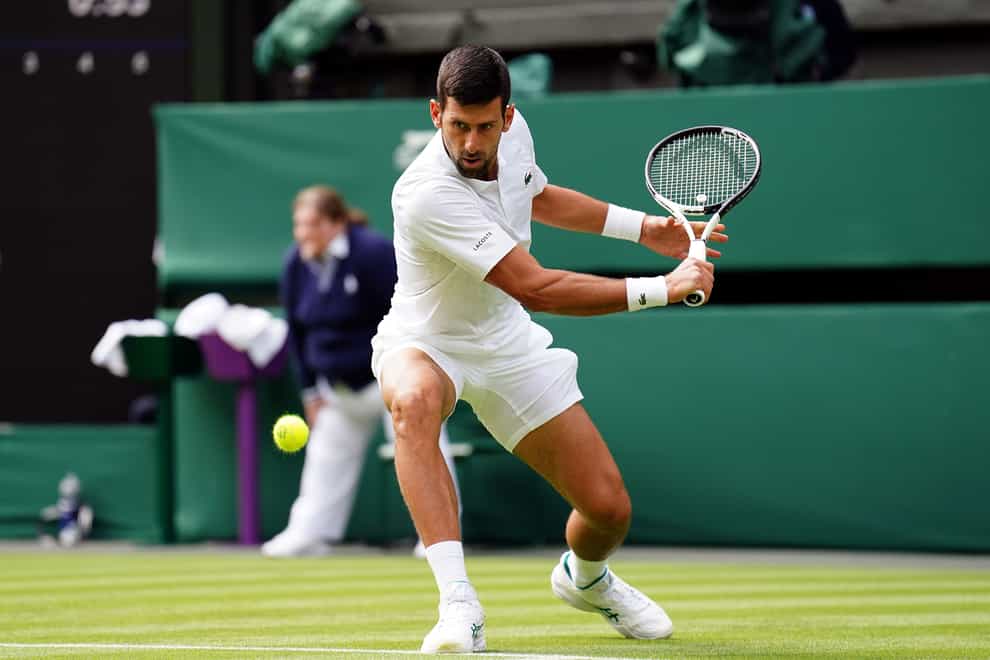 Novak Djokovic in action on day one of the 2023 Wimbledon Championships (Zac Goodwin/PA)