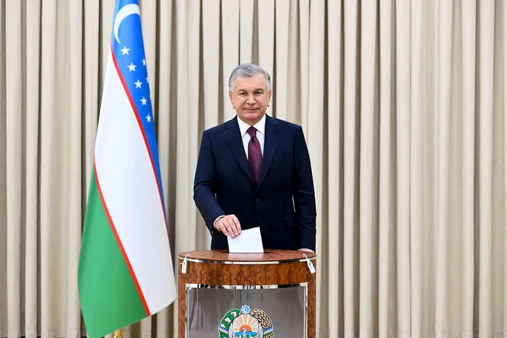 Uzbekistan’s president Shavkat Mirziyoyev was elected in 2021 to a second five-year term (Uzbekistan’s Presidential Press Office via AP)