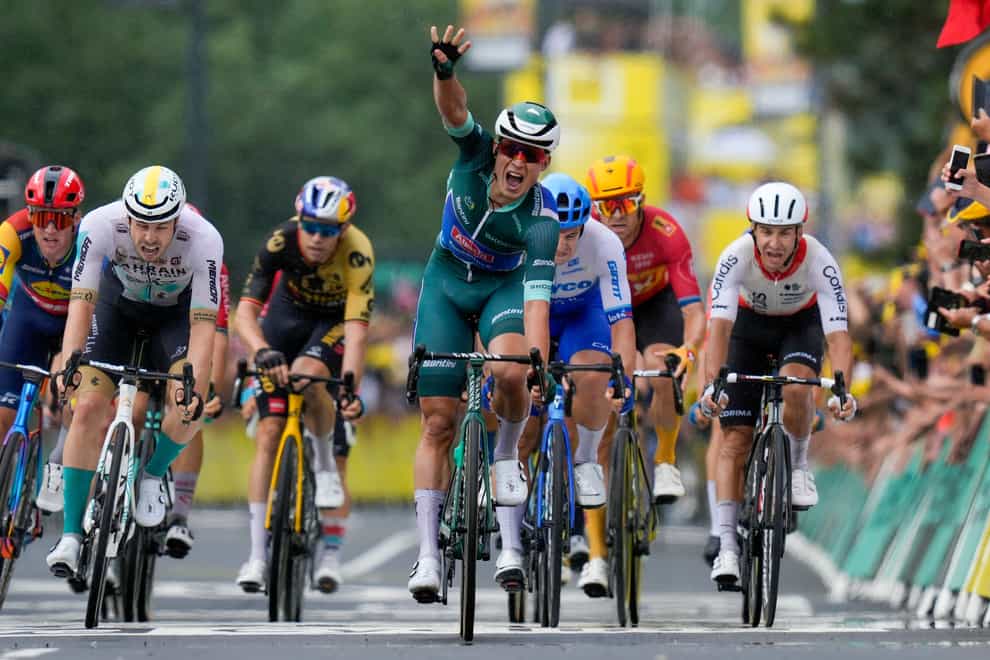 Jasper Philipsen took his fourth stage victory of this Tour de France in Moulins (Thibault Camus/AP)