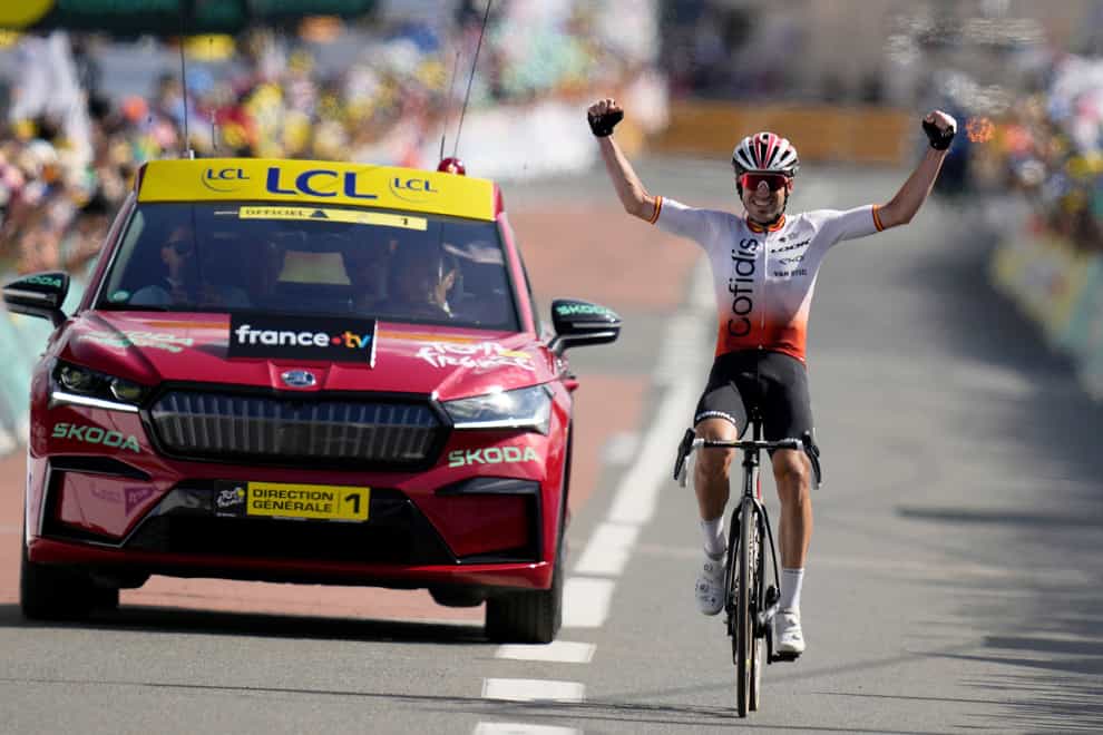 Ion Izagirre took his second career Tour de France stage win in Belleville-en-Beaujolais (Daniel Cole/AP)