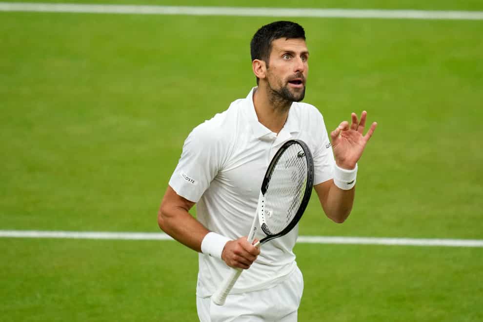 Novak Djokovic questions a hindrance call from umpire Richard Haigh (Kirsty Wigglesworth/AP)