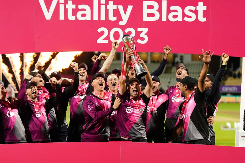 Somerset celebrate after winning the Vitality Blast for a second time (Mike Egerton/PA)