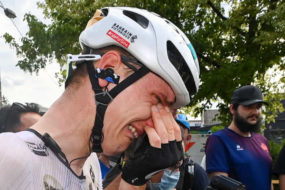 Emotions poured out of Matej Mohoric after he won stage 19 of the Tour de France in a photo finish (Tim De Waele/AP)