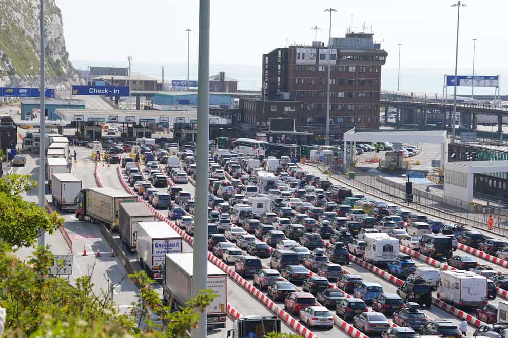 Lorries and cars queue at the Port of Dover, Kent on Friday (Gareth Fuller/PA)
