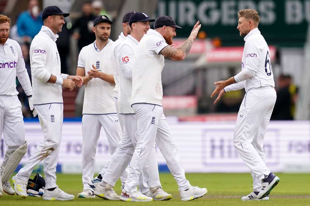 Joe Root (right) took England’s only wicket on Saturday (Nick Potts/PA)