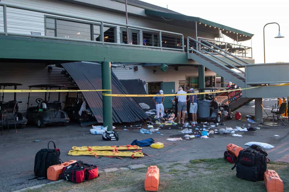 The scene of a deck collapse at Briarwood Country Club in Billings, Montana (Amy Lynn Nelson/The Billings Gazette via AP/PA)