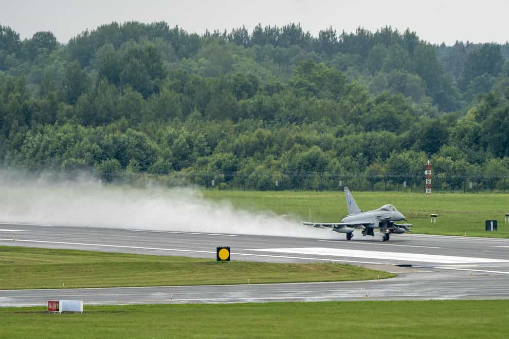 An RAF Eurofighter Typhoon jet takes off from the Amari airbase in Estonia (Jane Barlow/PA)