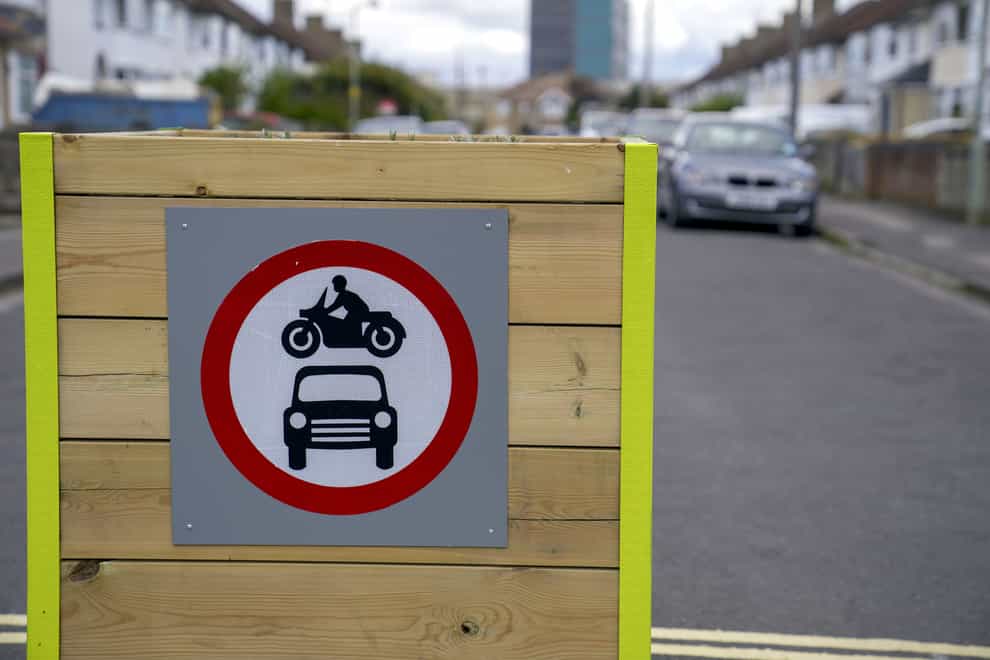 Bollards placed in a street in Cowley near Oxford, to create a Low Traffic Neighbourhood (Steve Parsons/PA)