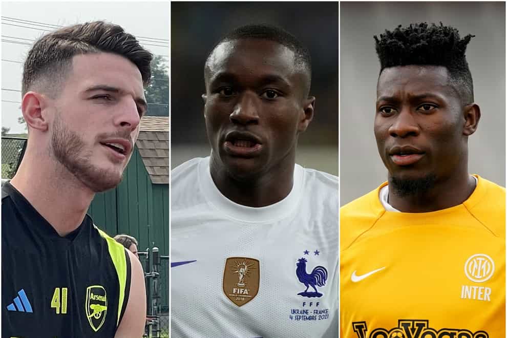 Declan Rice, Moussa Diaby and Andre Onana are aiming to make their mark at their new clubs. (Simon Peach/PA/Efrem Lukatsky/PA/Martin Rickett/PA)