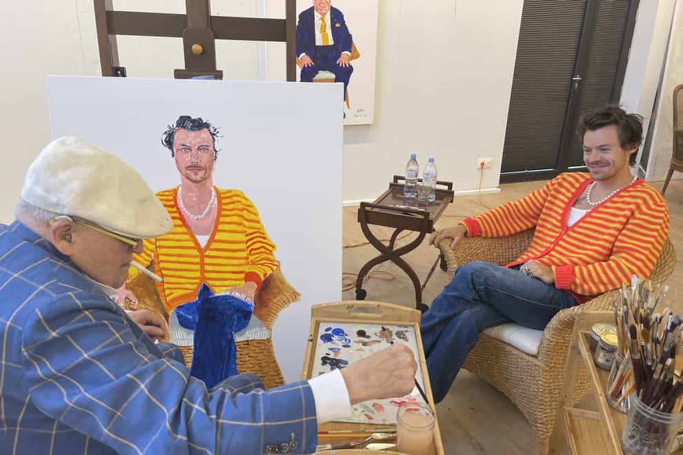 David Hockney painting a portrait of Harry Styles (JP Goncalves de Lima/David Hockney/PA)