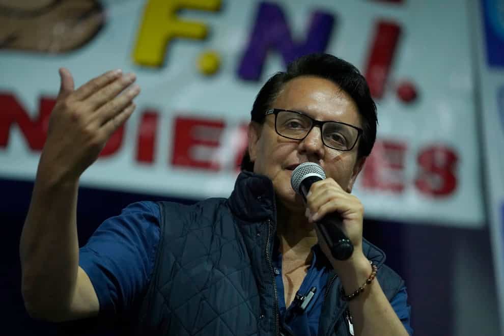 Presidential candidate Fernando Villavicencio speaks during a campaign event minutes before he was shot to death (API via AP)