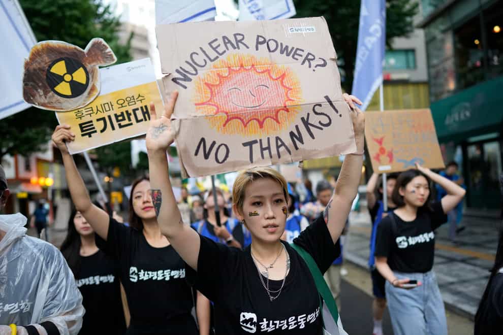 South Koreans oppose the Japanese government’s plan to release treated radioactive water into the sea from the damaged Fukushima nuclear power plant (AP)