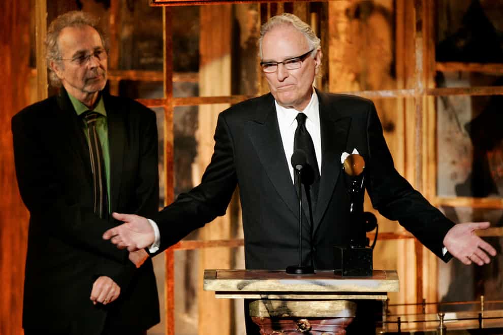 Jerry Moss, right, and Herb Alpert, co-founders of A&M Records, appear during their induction into the Rock & Roll Hall of Fame in New York on March 13 2006 (Jeff Christensen/AP)