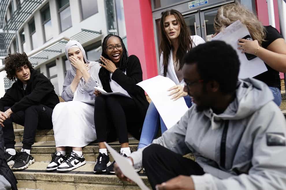 Students at Ark Acton Academy in Acton, west London, receive their A-level results (Aaron Chown/PA)