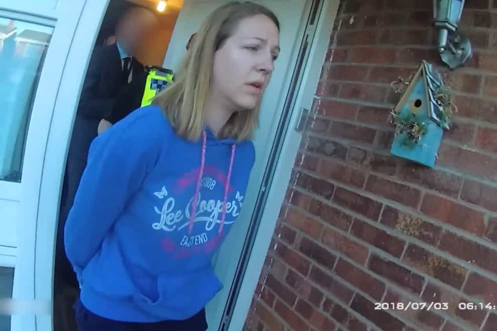 Screen grab taken from body worn camera footage issued by Cheshire Constabulary of the arrest of Lucy Letby (Cheshire Constabulary/PA)