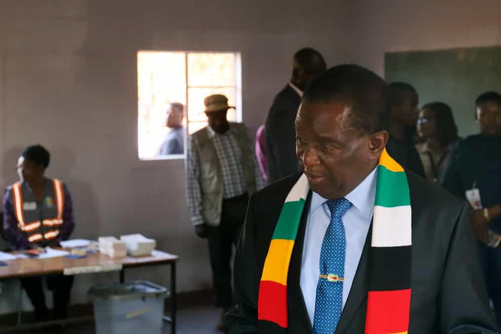 President Emmerson Mnangagwa is seeking a second and final term in Zimbabwe’s second general election since Robert Mugabe was ousted in a coup in 2017 (AP)