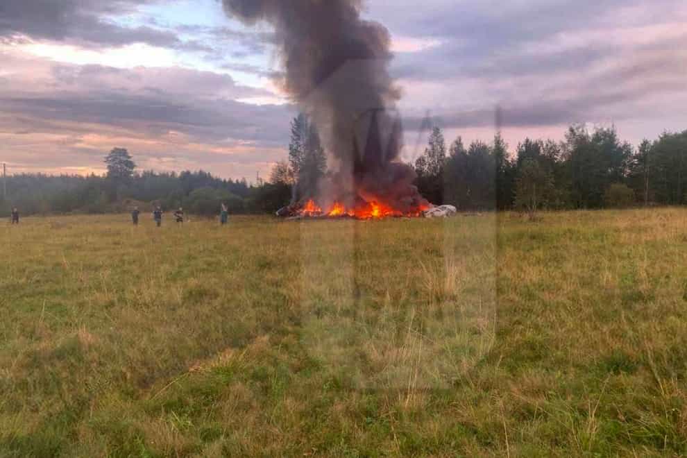 The crash site near the village of Kuzhenkino, Tver region (Ostorozhno Novosti/AP)