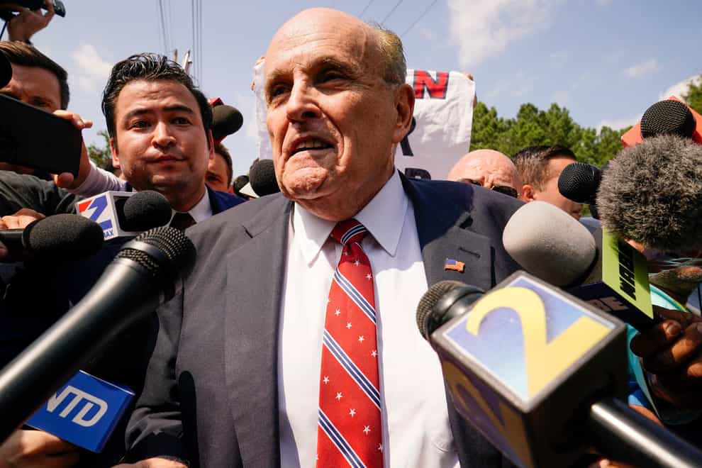Rudy Giuliani speaks outside the Fulton County jail (Brynn Anderson/AP)