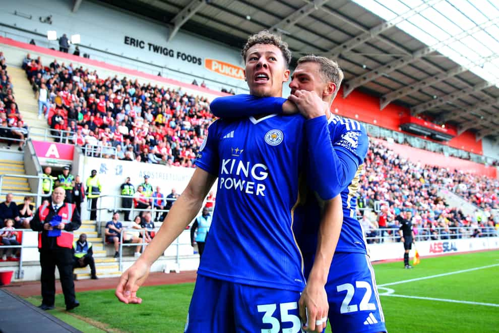 Kasey McAteer (left) scored twice for Leicester (Nigel French/PA)