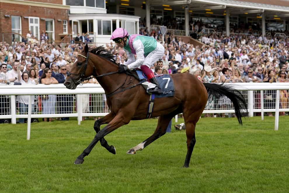 Arrest ridden by Frankie Dettori on their way to winning the BetVictor Geoffrey Freer Stakes at Newbury Racecourse (Andrew Matthews/PA)