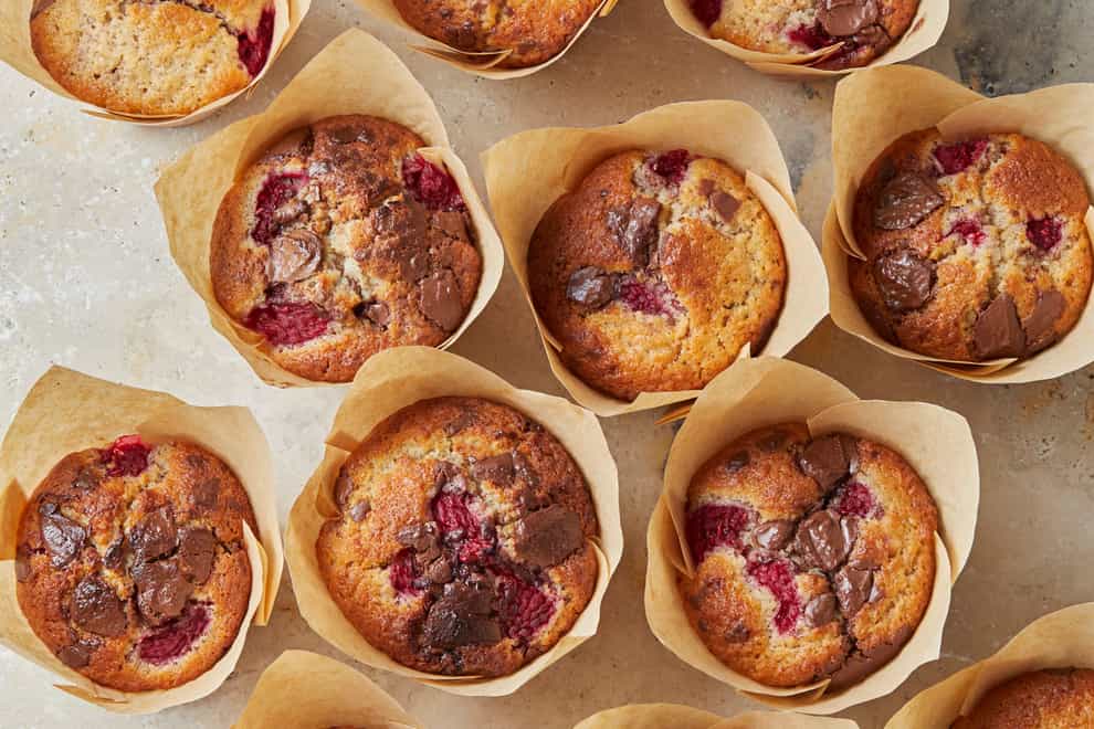 Coconut, raspberry and chocolate muffins from The Thrifty Baker (Patricia Niven/PA)