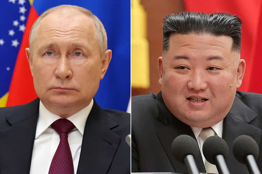 Russian President Vladimir Putin and North Korean leader Kim Jong Un (Mikhail Klimentyev, Sputnik, Kremlin Pool and Korean Central News Agency/Korea News Service/AP)