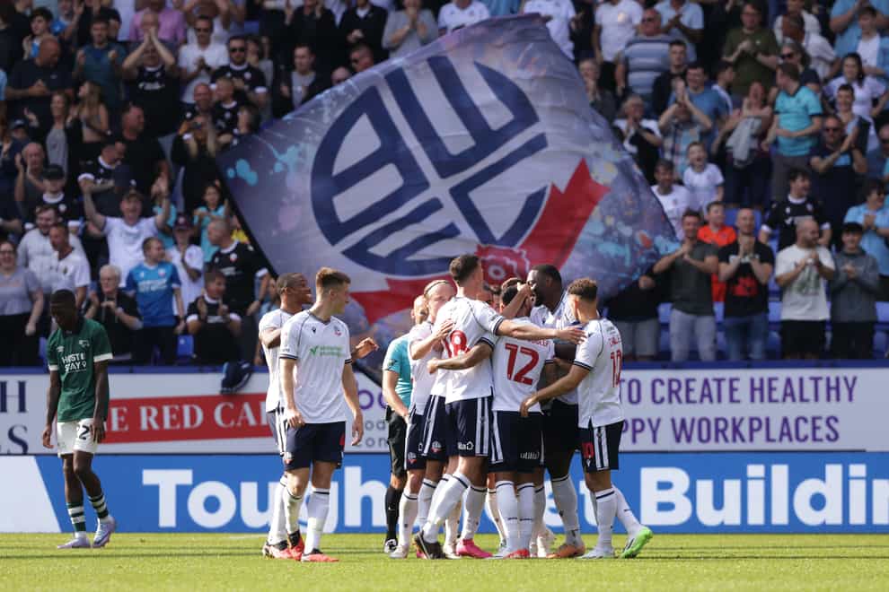 Bolton celebrated victory against Derby (Ian Hodgson/PA)