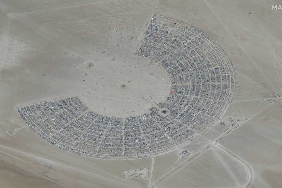 The Burning Man festival site in Black Rock, Nevada, was a washout (Maxar Technologies/AP)