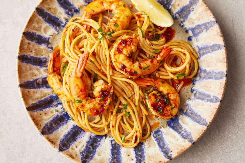 Jamie Oliver’s Tunisian prawn spaghetti recipe (David Loftus/PA)