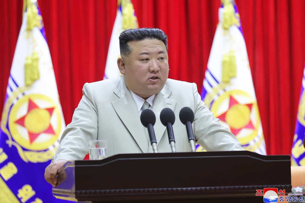 North Korean leader Kim Jong Un speaks during his visit to the naval headquarters in August (Korean Central News Agency/Korea News Service/AP)