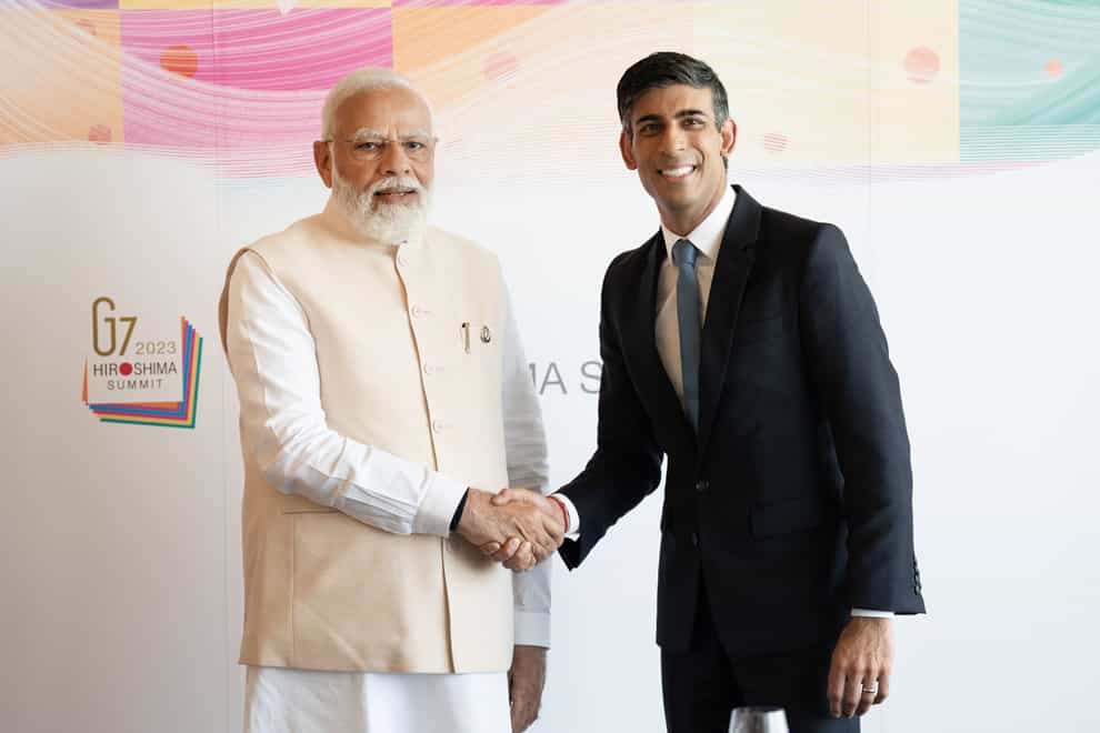 Rishi Sunak said he would broach the topic of UK-India trade talks when he meets Narendra Modi at the G20 (Stefan Rousseau/PA)