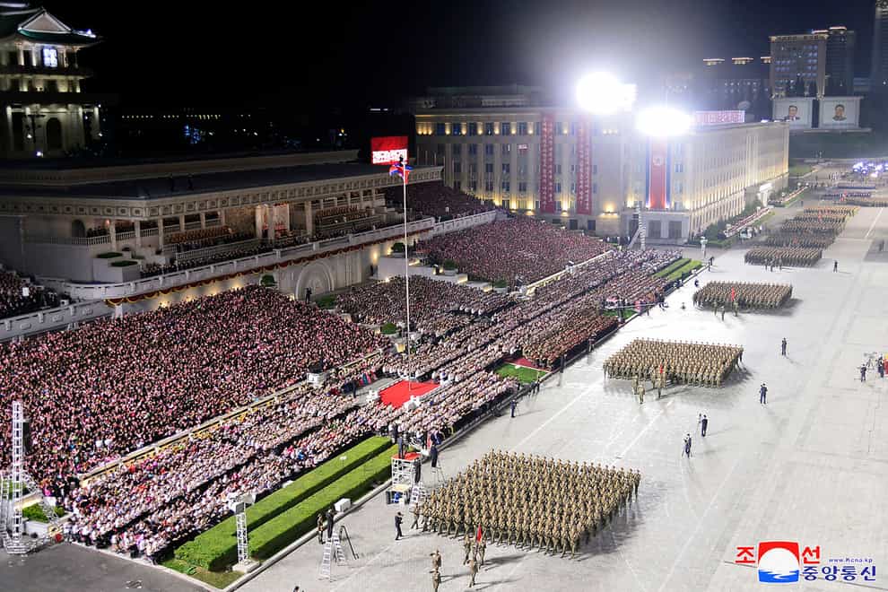 A paramilitary parade marking North Korea’s 75th founding anniversary at Kim Il Sung Square in Pyongyang (Korean Central News Agency/Korea News Service via AP/PA)