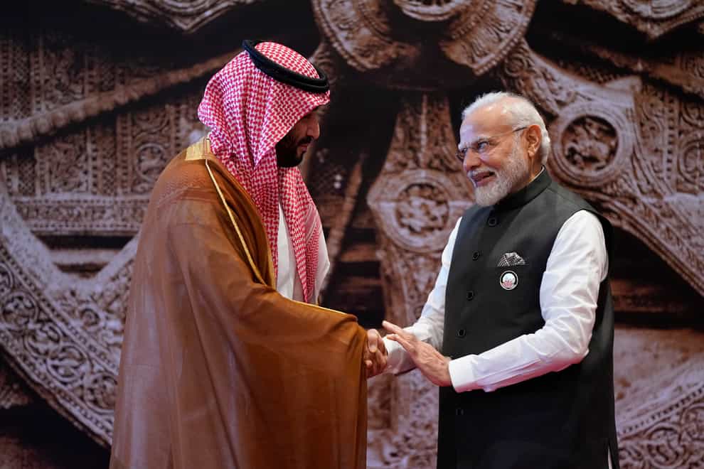 Indian Prime Minister Narendra Modi with Crown Prince Mohammed bin Salman of Saudi Arabia at the G20 (Evan Vucci/AP)