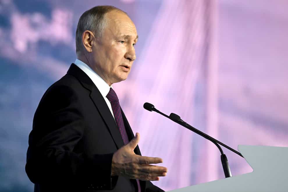 Russian president Vladimir Putin addresses a session of the Eastern Economic Forum in Vladivostok (Pavel Bednyakov, Sputnik, Kremlin Pool Photo via AP)