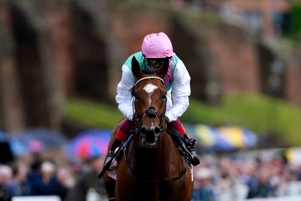 Arrest ridden by jockey Frankie Dettori on their way to winning the Boodles Chester Vase Stakes during the Boodles May Festival City Day at Chester Racecourse. Picture date: Wednesday May 10, 2023.