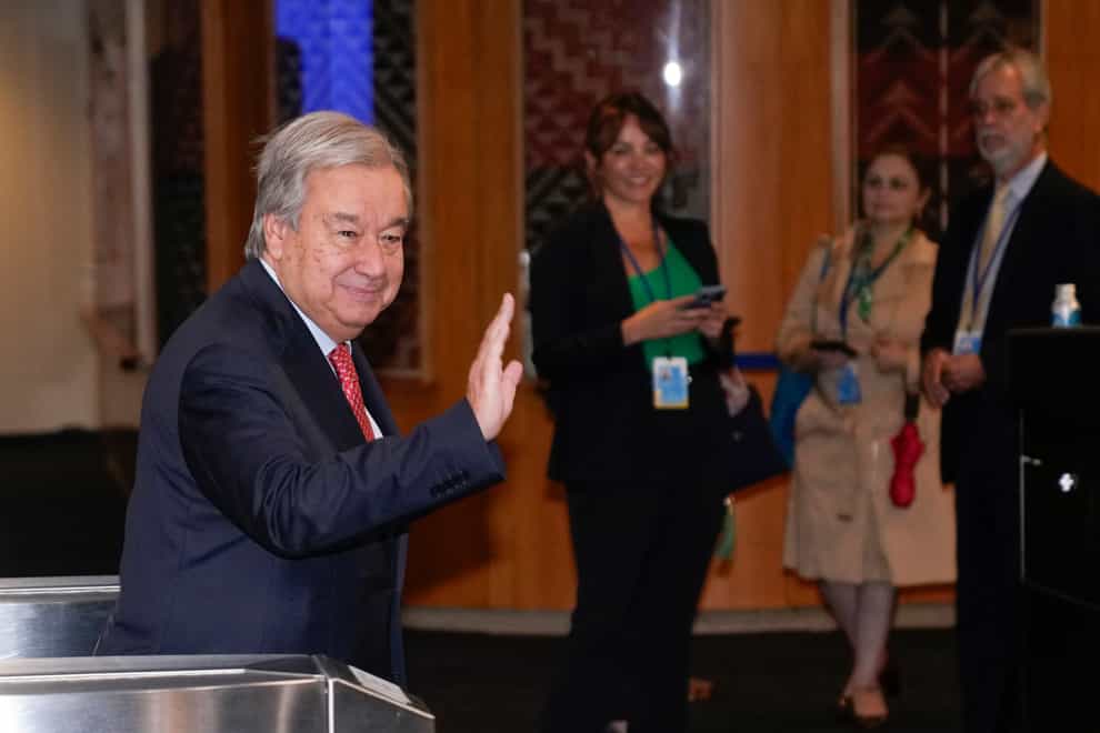 United Nations secretary-general Antonio Guterres arrives to the SDG Summit at the United Nations headquarters on Monday (Seth Wenig/AP)