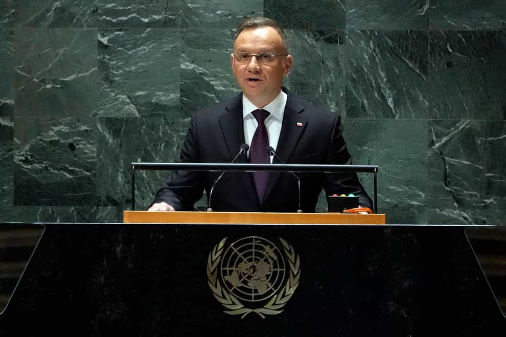 Poland’s President Andrzej Duda addresses the 78th session of the United Nations General Assembly (Richard Drew/AP/PA)