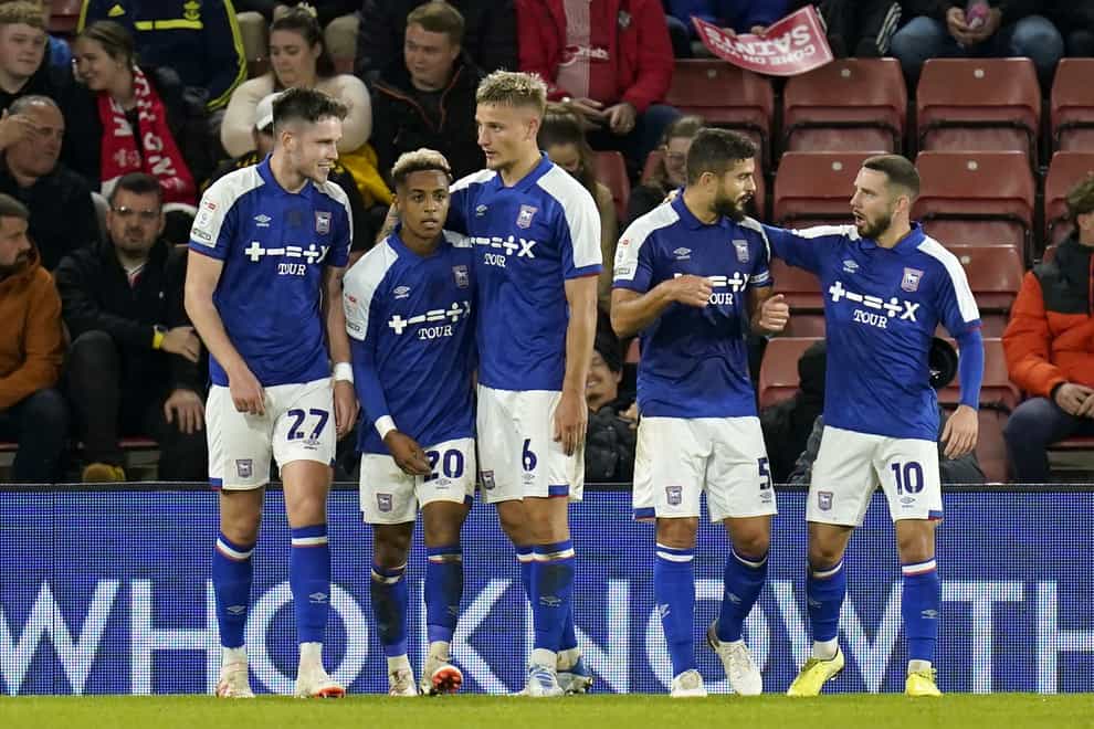 Omari Hutchinson (second left) scored the only goal for Ipswich (Andrew Matthews/PA)_
