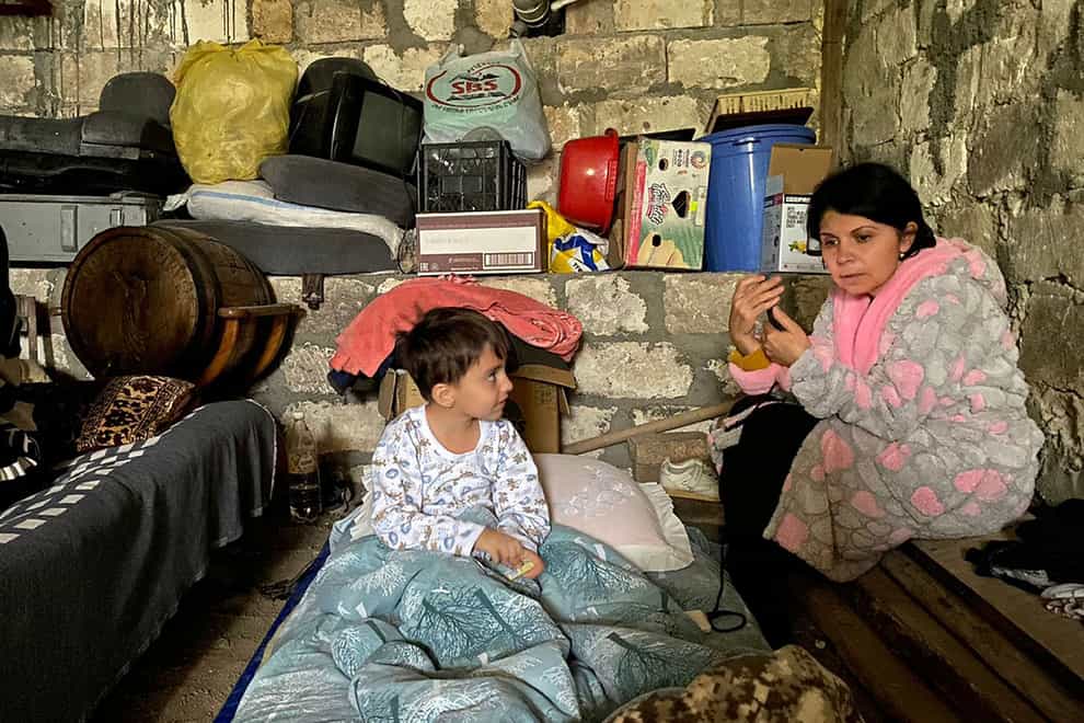 Children were taken to a shelter during shelling in Stepanakert in Nagorno-Karabakh (Siranush Sargsyan/AP)