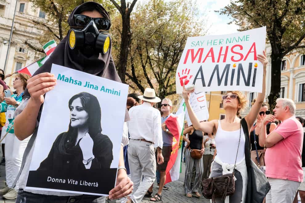 Protesters demonstrate in Rome on the occasion of the one-year anniversary of the death of Mahsa Amini (Mauro Scrobogna/LaPresse via AP/PA)