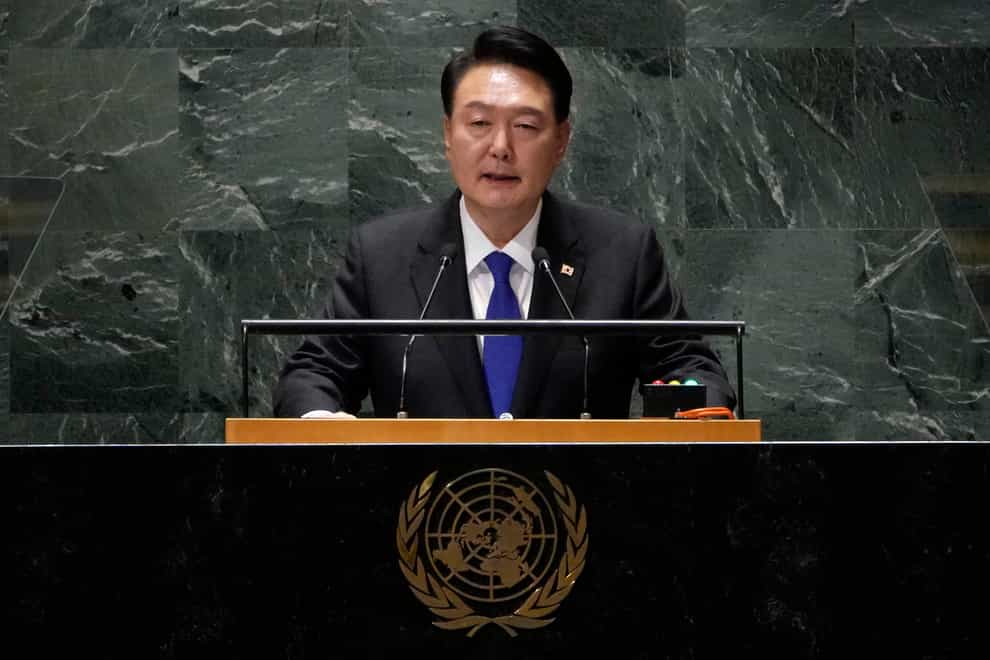 South Korea’s President Yoon Suk Yeol addresses the United Nations General Assembly in New York (Richard Drew/AP/PA)