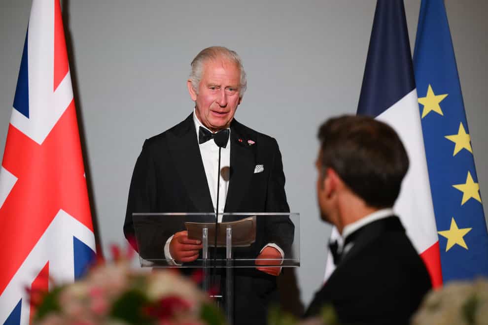 The King delivered a speech at the State Banquet at the Palace of Versailles, Paris, during the state visit to France (Daniel Leal/PA)