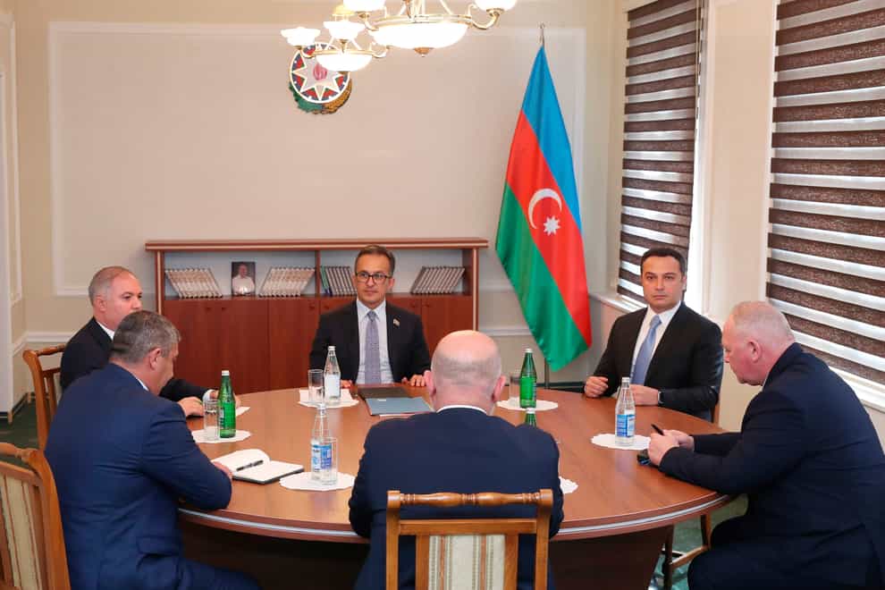 Representatives from Nagorno-Karabakh and the Azerbaijan government met for talks on Thursday to discuss the future of the breakaway region that Azerbaijan claims to fully control following a military offensive this week (Roman Ismailov/Azerbaijan State News Agency Azertac/AP)