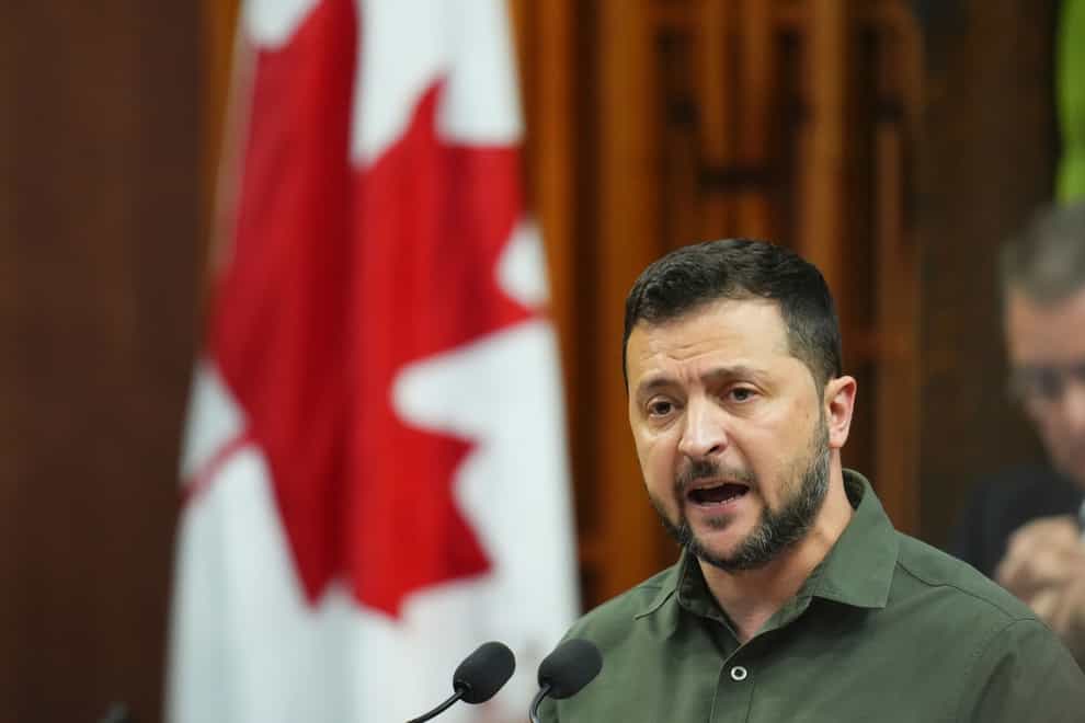 Volodymyr Zelensky delivers a speech in the House of Commons in Ottawa (Sean Kilpatrick /The Canadian Press via AP)
