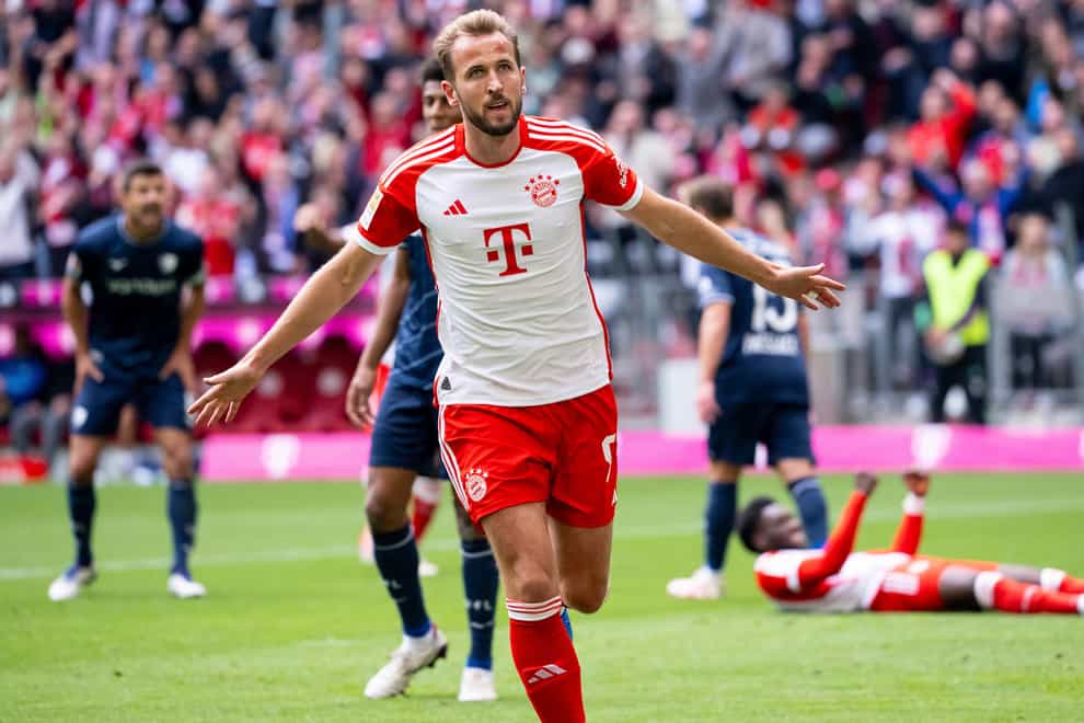 Harry Kane scored a hat-trick as Bayern Munich beat Bochum 7-0 (Sven Hoppe/dpa via AP)