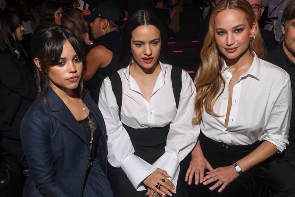 Jenna Ortega, Rosalia, and Jennifer Lawrence attended the Dior catwalk show (Vianney Le Caer/AP)