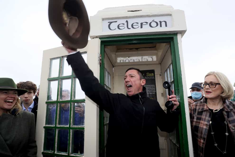 Frankie Dettori pictured last year in the famous phone box at Bellewstown (Brian Lawless/PA)