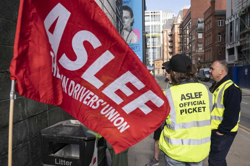 Members of the Aslef union on an earlier picket line near Leeds train station (Danny Lawson/PA)